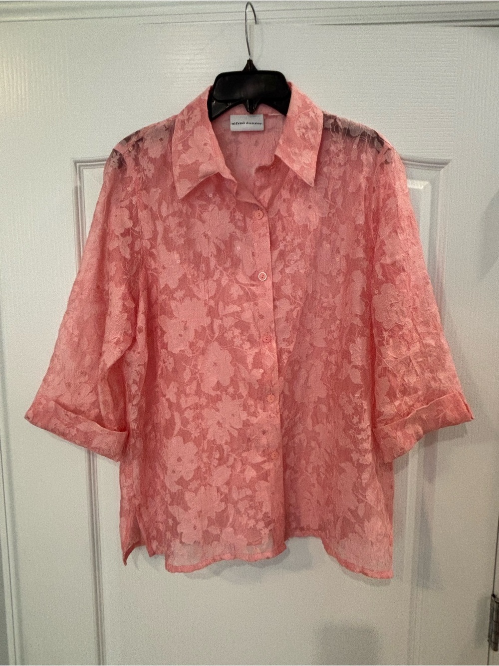 Lightweight Alfred Dunner Peach Floral Button-Front Women's Top, Size Large